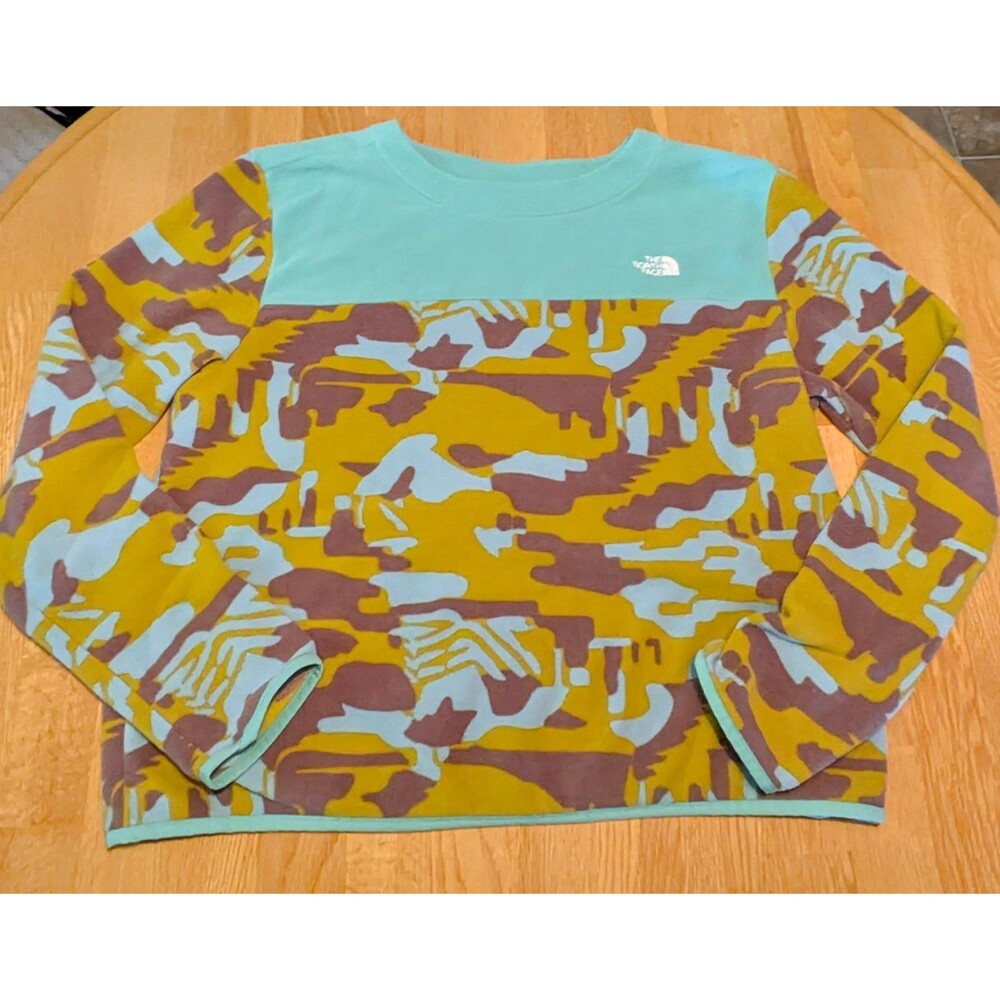 North Face Printed TKA Glacier Crew Wasabi Dazzle Camo Women's XL Fleece Sweater